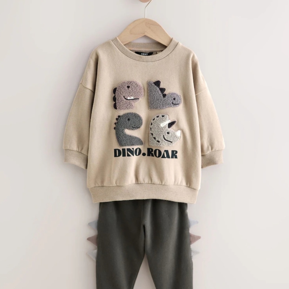 Next Beige Dino Roar Kids Sweatshirt Set